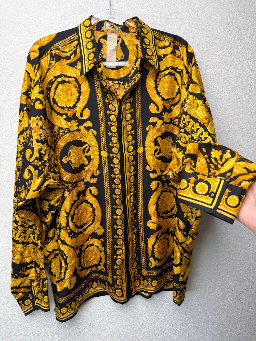 Gianni Versace Men's XL Black Gold Baroque Silk Shirt